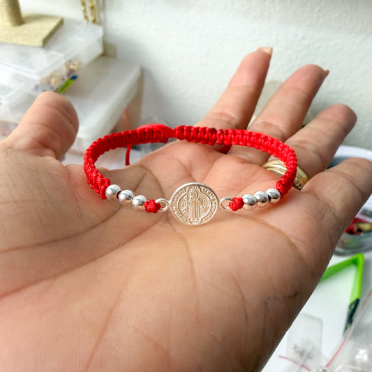 Pulsera San Benito. Plata 925. Bendición, Fortaleza y Protección