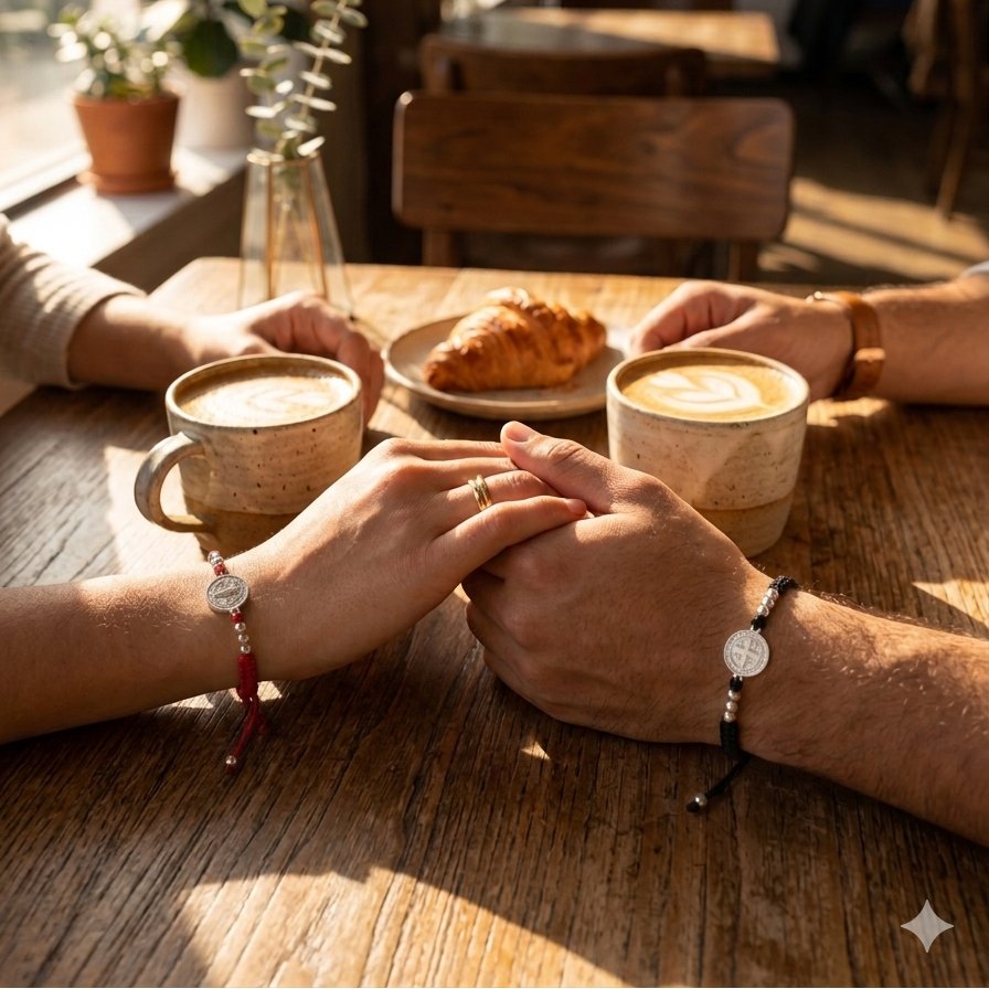 Pulsera San Benito. Plata 925. Bendición, Fortaleza y Protección